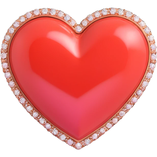 tiny red heart with a bow, pastel red enamel, sparkling gems, soft glowing effect emoji