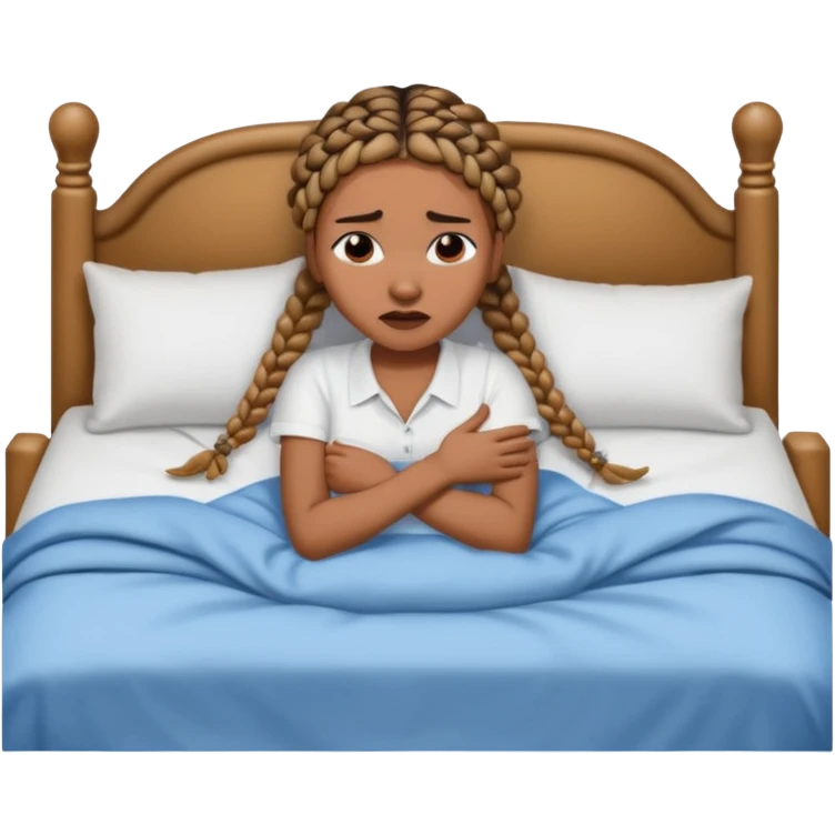 Black woman with braids in a big king size bed by herself crying emoji