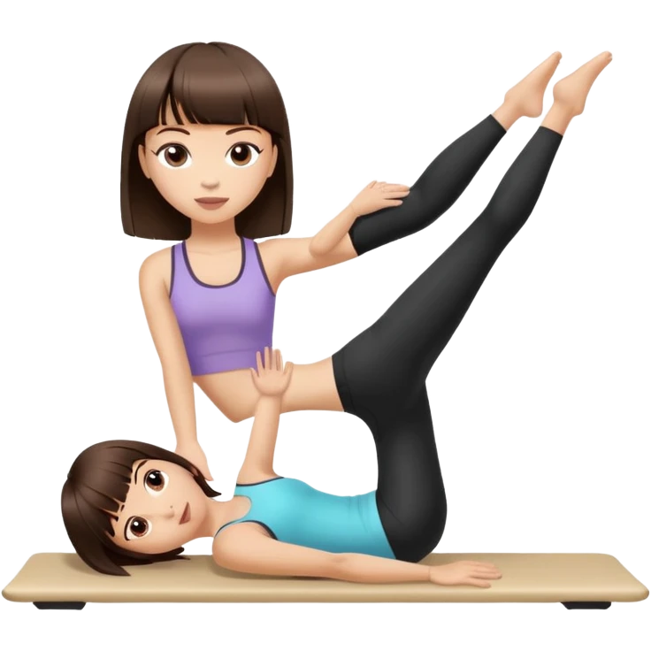 girl doing pilates, with dark brown hair and straight bangs, light skin tone emoji