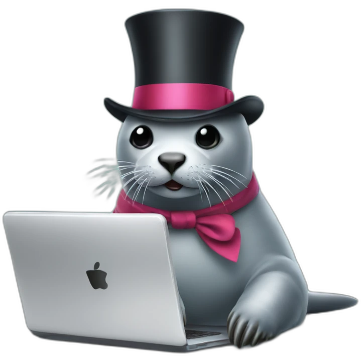 Seal wearing top hat using laptop magic wand emoji