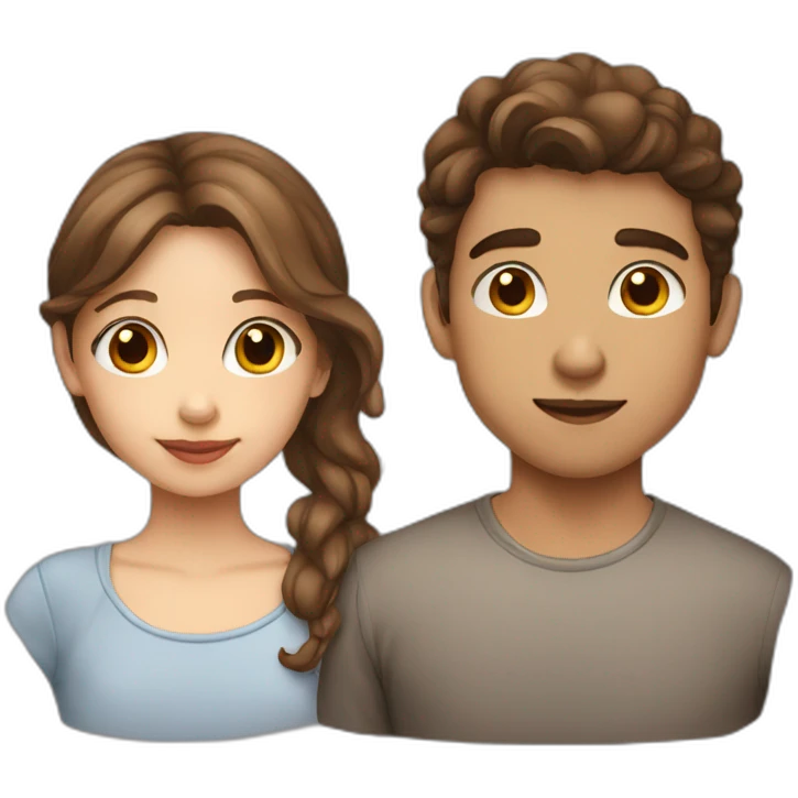 Girl wth brown hair kissing boy with brown hair and both have a light skin emoji