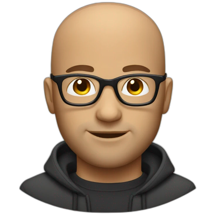 bald handsome man with stubble and round glasses emoji