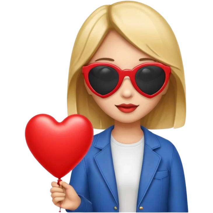 girl with sun glasses holding red heart balloon emoji