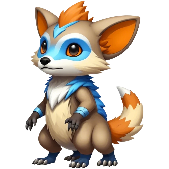 Epic Edgy Cute Colorful Vibrant Brown, Grey, Beige, White, Orange, Blue, Modern Vernid-Protogen-creature-animal, full body emoji