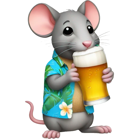 rat wearing a hawaiian shirt drinking a beer emoji