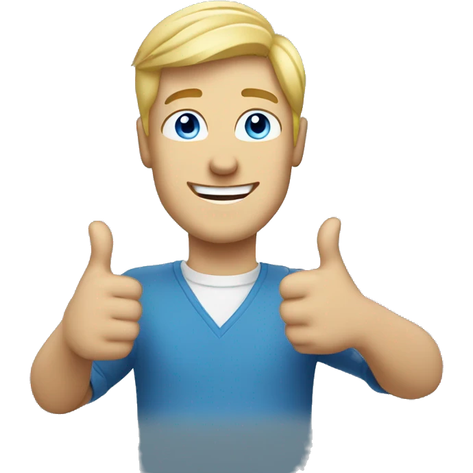 blonde man with blue eyes happy with thumbs up emoji