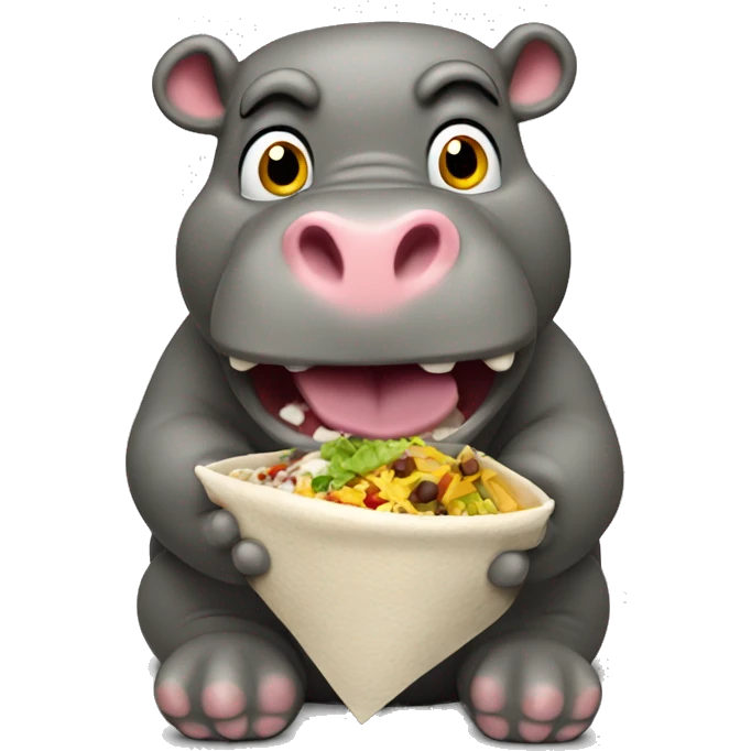 Hungry hippo eating a burrito bowl emoji