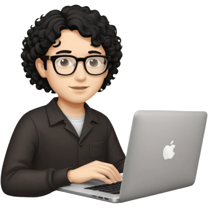 guy with wavy kinda curly black hair and light-to-medium skin tone like cream and glasses, with a macbook emoji