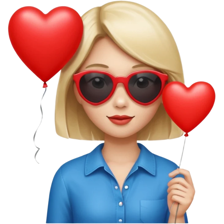girl with sun glasses holding red heart balloon emoji