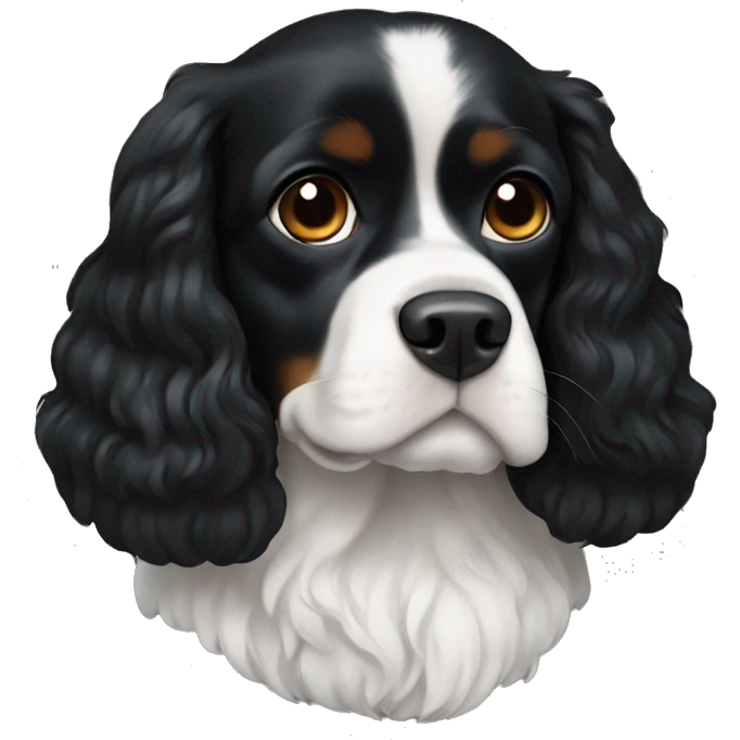 Small completely black king spaniel with white on chest. No white on the face emoji
