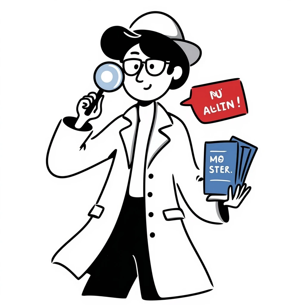 A secret agent holding a magnifying glass and code cards, spy theme, detective style, mysterious atmosphere, red and blue color scheme emoji