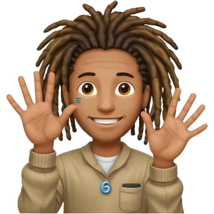A Black man with dreads holding up physical numbers 6 in his right hand and 7 in his left hand  emoji