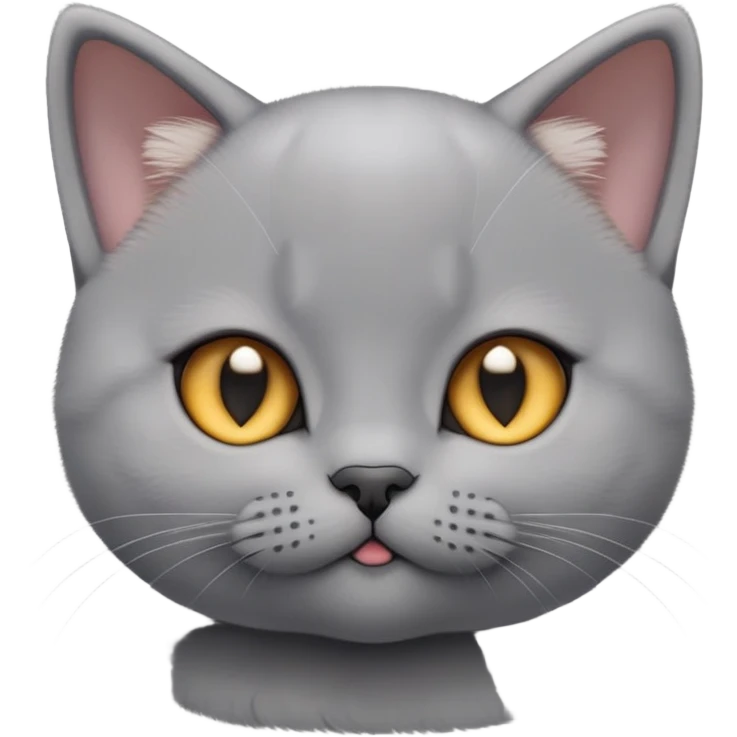 cinematic-cute-british shorthair-kitten cat-portrait-emoji,-head-tilted-playfully-and-inquisitively,-sleek-solid-grey-fur,-simplified-yet-adorable-features,-highly-detailed,-glowing-with-a-warm,-friendly-glow emoji
