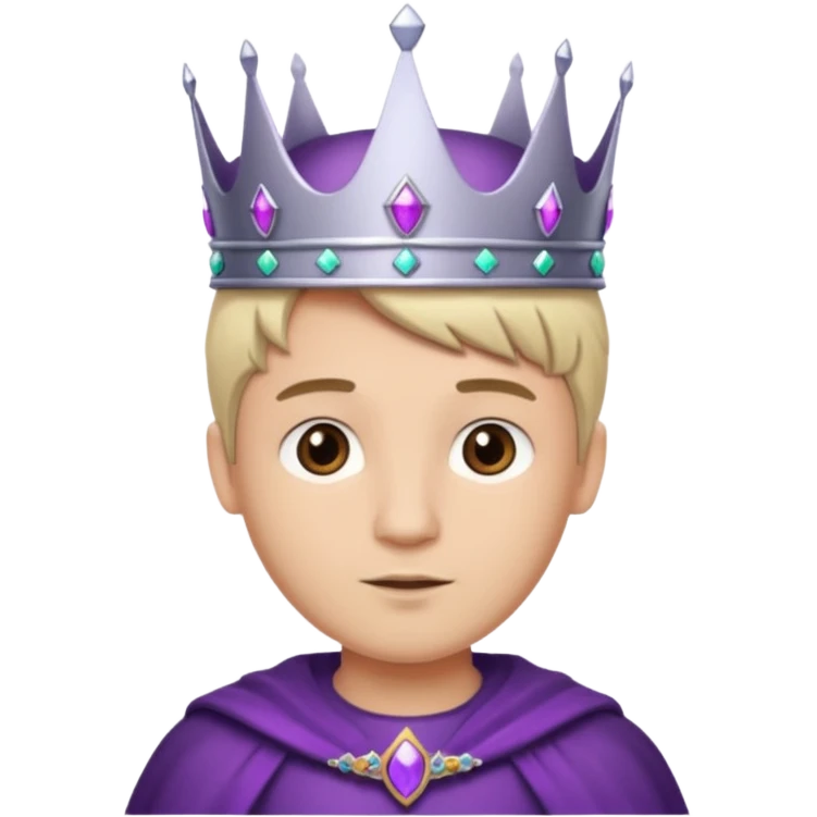 short blonde and brown eyed king with silver and purple crown emoji