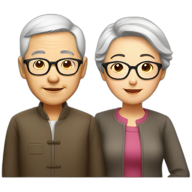 Chinese senior couple wear glasses emoji