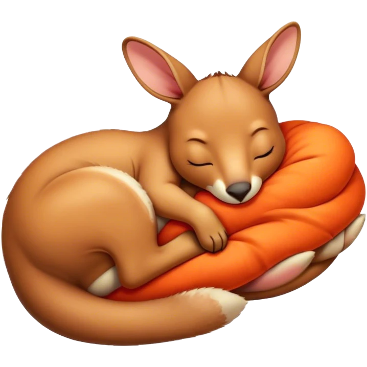 Meme-Worthy Cute Sleeping Kangaroo Portrait Emoji, Head resting peacefully with a contented smile, showcasing a robust build and a luxuriously soft red-orange fur, eyes shut in a serene, restful nap, Simplified yet hilariously adorable features, highly detailed, glowing with a soft, drowsy light, high shine, relaxed and utterly lovable, stylized with an air of playful laziness, bright and heartwarming, soft glowing outline, capturing the essence of a comically sleepy kangaroo, so meme‐worthy it feels like it could instantly become the next viral sensation of adorable slumber! emoji