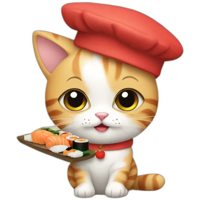 french kitten wearing a beret eating sushi emoji