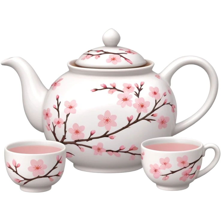 Cute Pastel pink and white Cherry Blossom Sakura Tea Set emoji