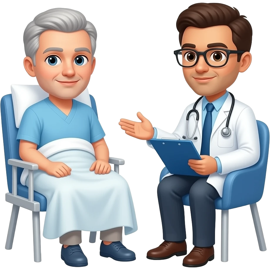 pacienta con cáncer de pulmón en consulta hospitalaria con médico emoji