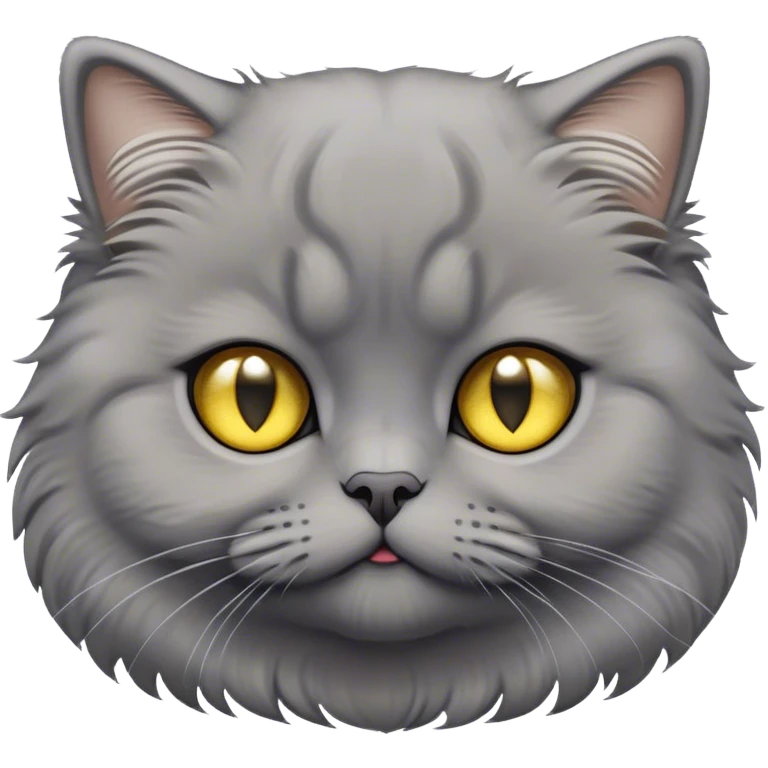 Cinematic Adorable Fluffy Grey Scottish Fold Cat Portrait Emoji, Adorable folded ears perched atop its soft, round head, head tilted cutely with big, sparkling yellow eyes, soft grey fur with darker points on the ears, face, and paws, Simplified yet irresistibly adorable features, highly detailed, glowing with a soft, warm glow, high shine, affectionate and playful, stylized with a touch of whimsy, bright and endearing, soft glowing outline, capturing the essence of a curious and loving kitten with the signature charm of a Scottish Fold's unique folded ears, so cute it feels like it could leap out of the screen and snuggle up for a cuddle! emoji
