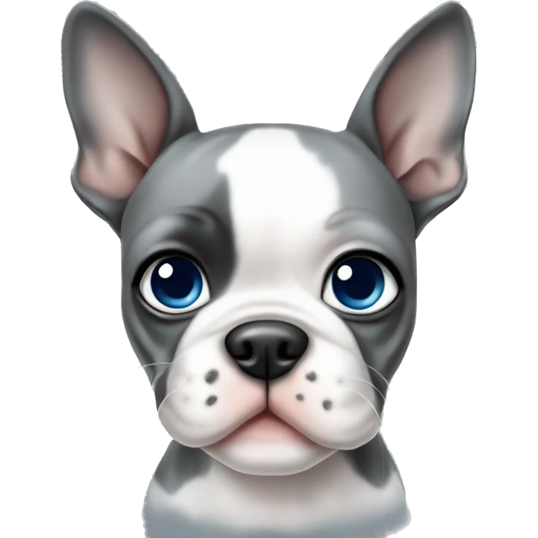grey and white boston terrier puppy with blue eyes emoji