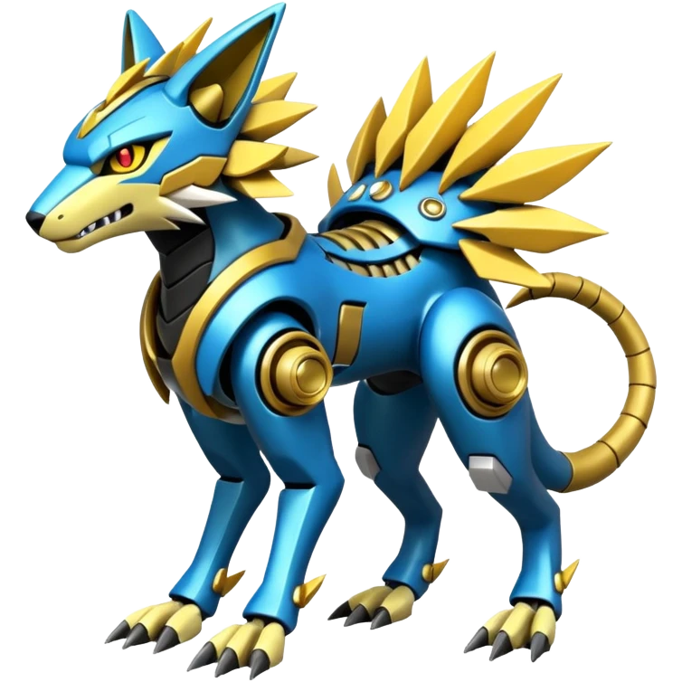 Mechanical Zeraora-Vernid-Primagen-Protogen-Fakémon-Pokémon-creature-fusion (full body) emoji