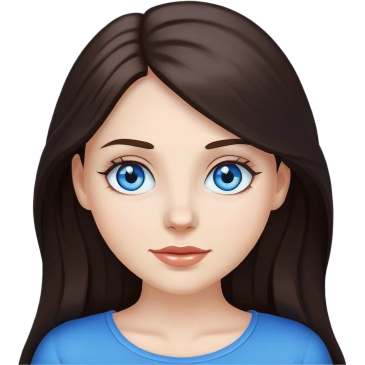 beautiful white girl long dark brown hair , blue eyes. Apple emoji style emoji