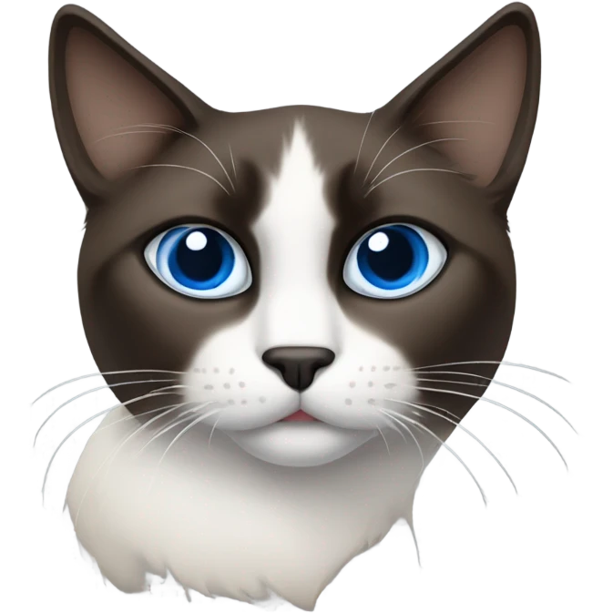 Snowshoe cat with white patch by nose, dark face and blue eyes emoji