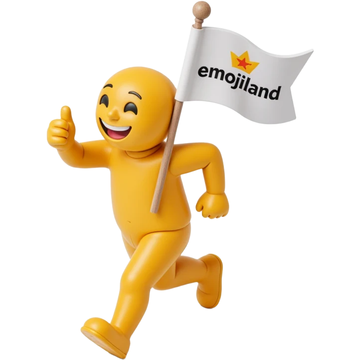 happy runner waving a flag that says 'emojiland' emoji