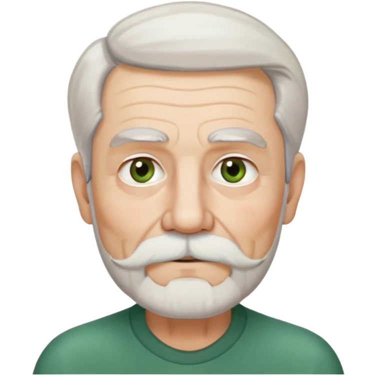 80-year old man with medium white beard and mustache, salt-and-pepper unconnected eyebrows, and green-brown eyes. White, shoulder-length hair parted in the middle. Ears are long and close to his head emoji
