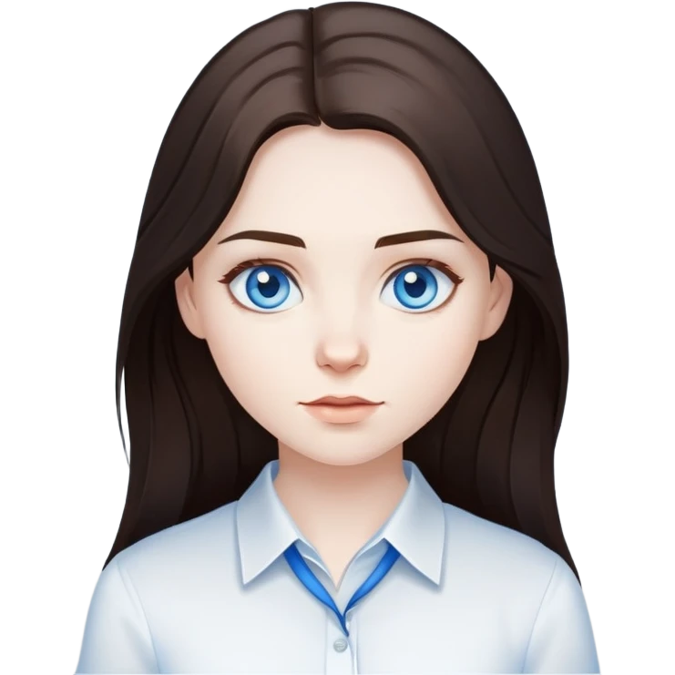 girl with long dark brown hair and pale skin blue eyes white shirt emoji