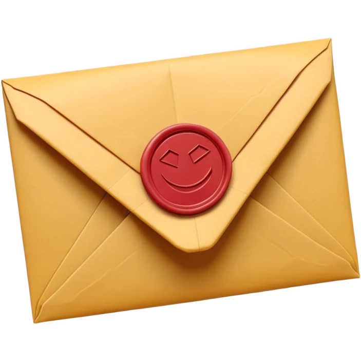 3D render of Envelope with Wax Seal entirely of folded origami paper, sharp creases, cardboard texture, matte finish, visible paper grain, craft aesthetic,emoji style, isolated on white background --v 6.0 emoji