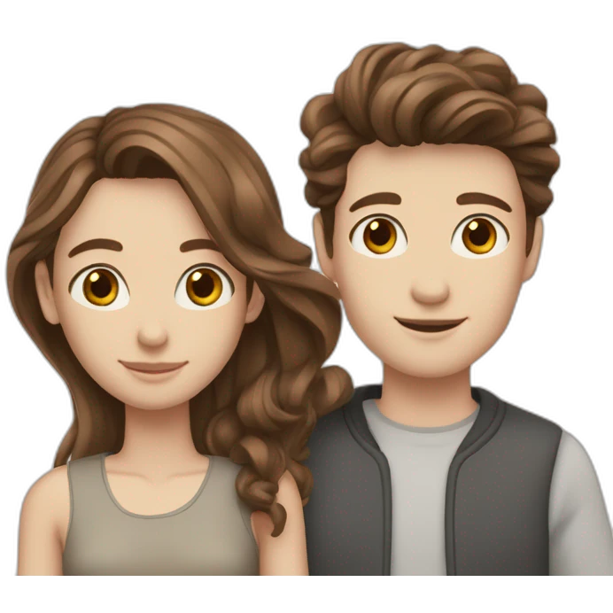 tall boy midfade wavy brown hair and short girl straight brown hair white skin couple emoji