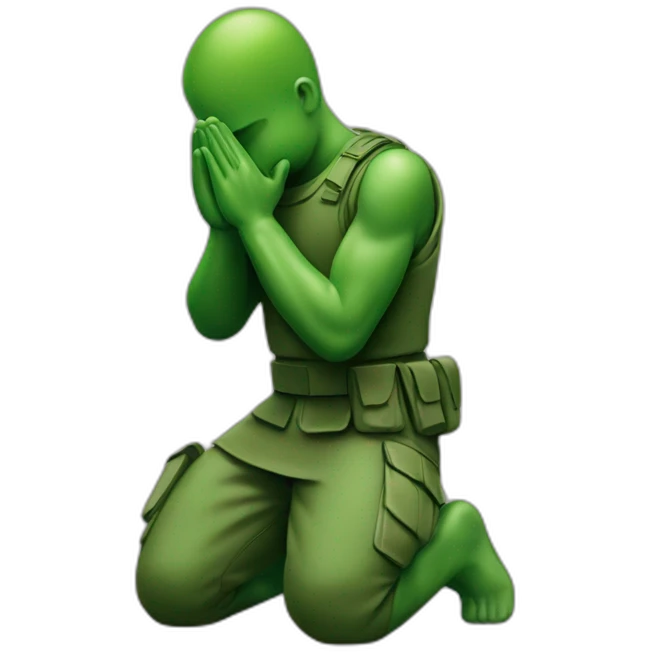 green army man praying on knees emoji