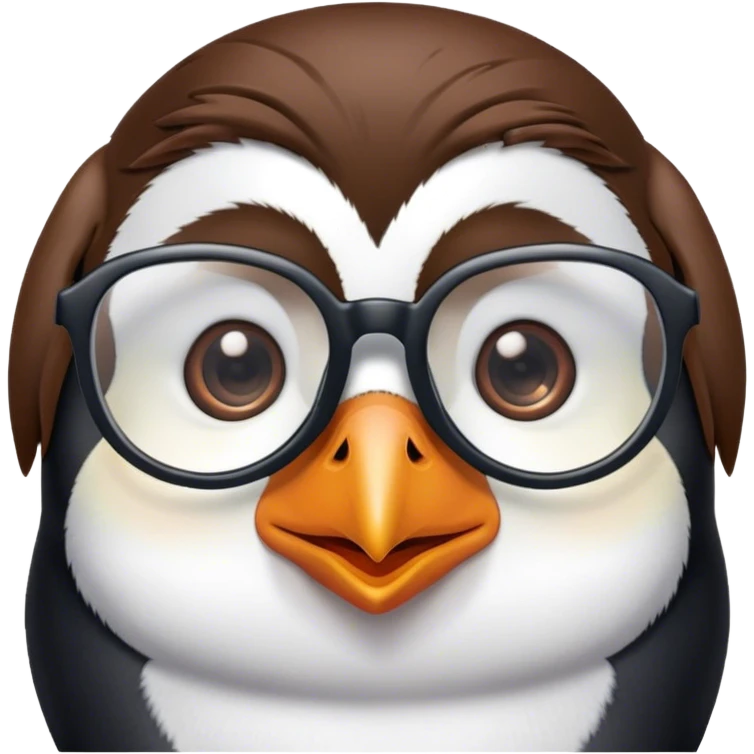 Penguin with brown hair and glasses emoji