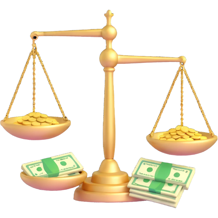 gold scale with money on one side and beauty products on the other emoji