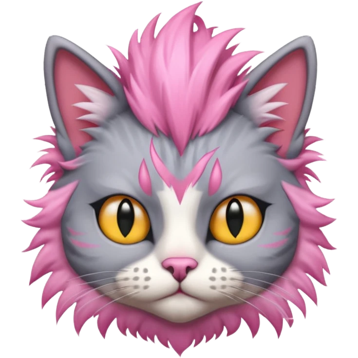 grey cat sitting with pink mohawk emoji