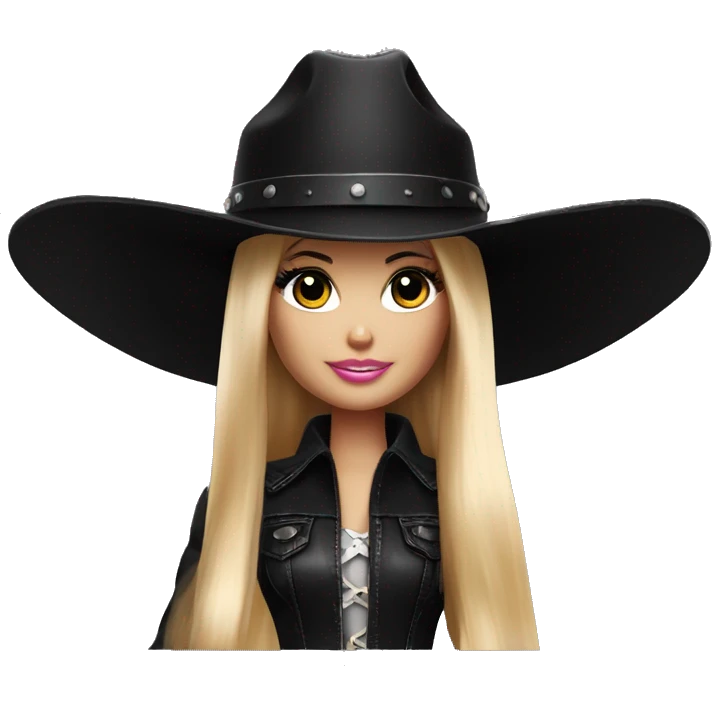Barbie with a black cowboy hat with a 100000x wide brim hidden her head in the darkness emoji