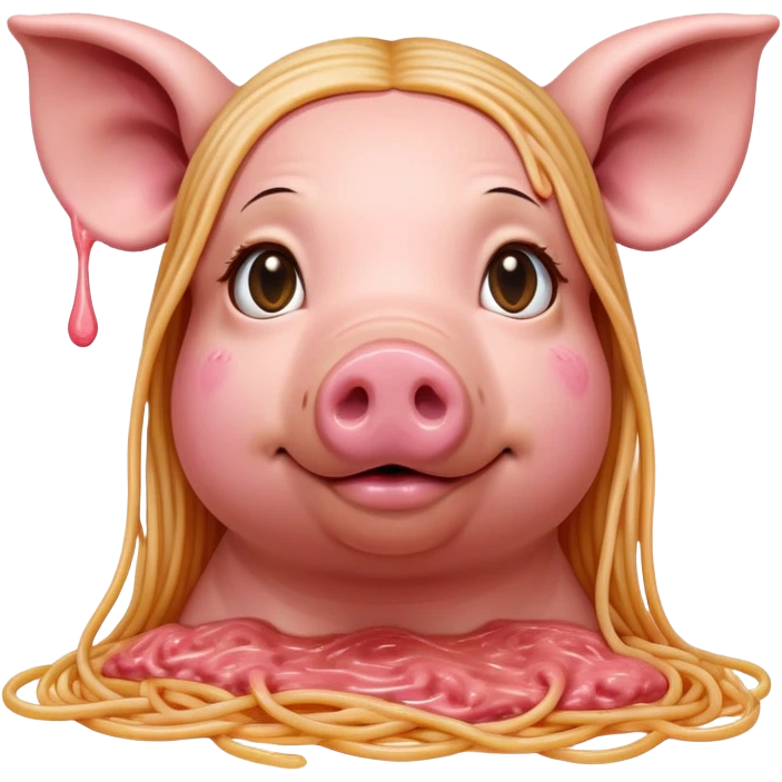renaissance style pink dripping sauce spaghetti monalisa pig face portrait emoji