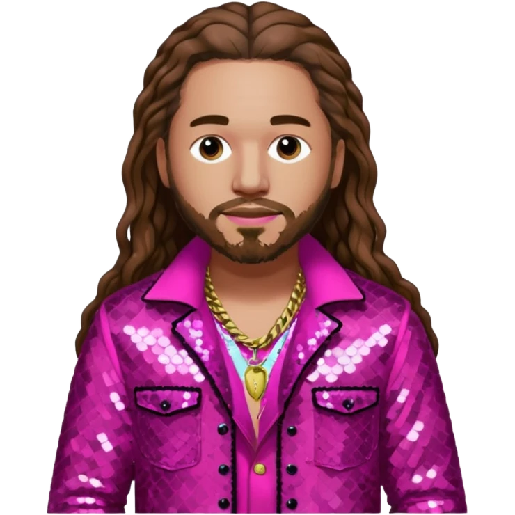 Post Malone with long brown hair, dark pink sequin outfit emoji