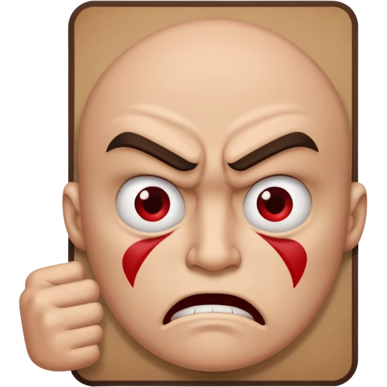 A protester with a sign with an angry face on the sign emoji