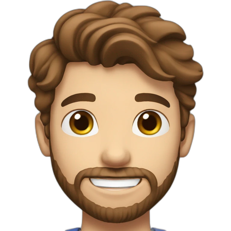 young handsome man with a small beard with brown hair waves his hand hello emoji