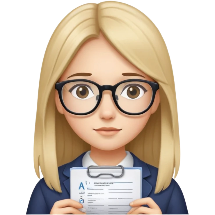 Girl with glasses so pretty with straight hair and a exam y her hand with and A+ emoji