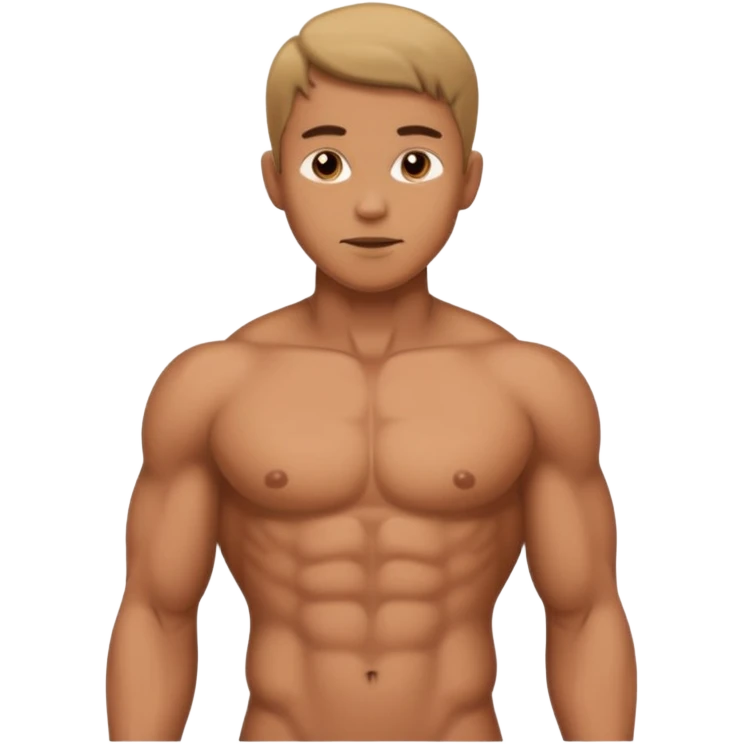 man standing with naked torso and showing penis emoji