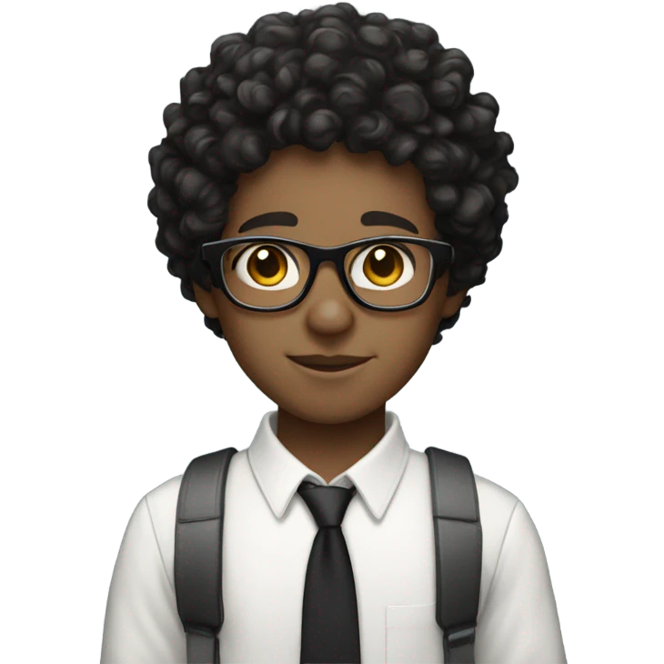 short black curly hair, light skin, glasses boy emoji