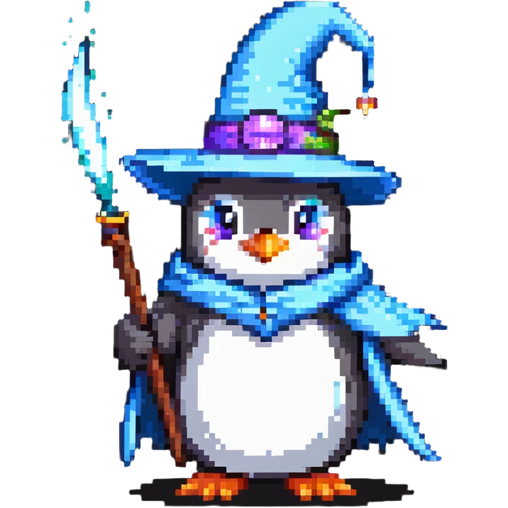 penguin wizard casting a magic spell emoji