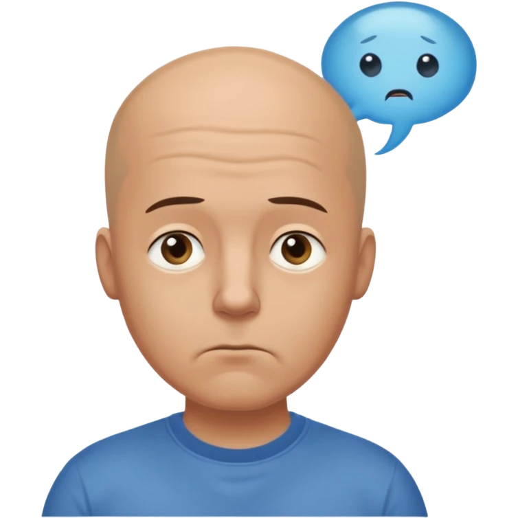 bald man with t-shirt doubting face with thought bubble emoji