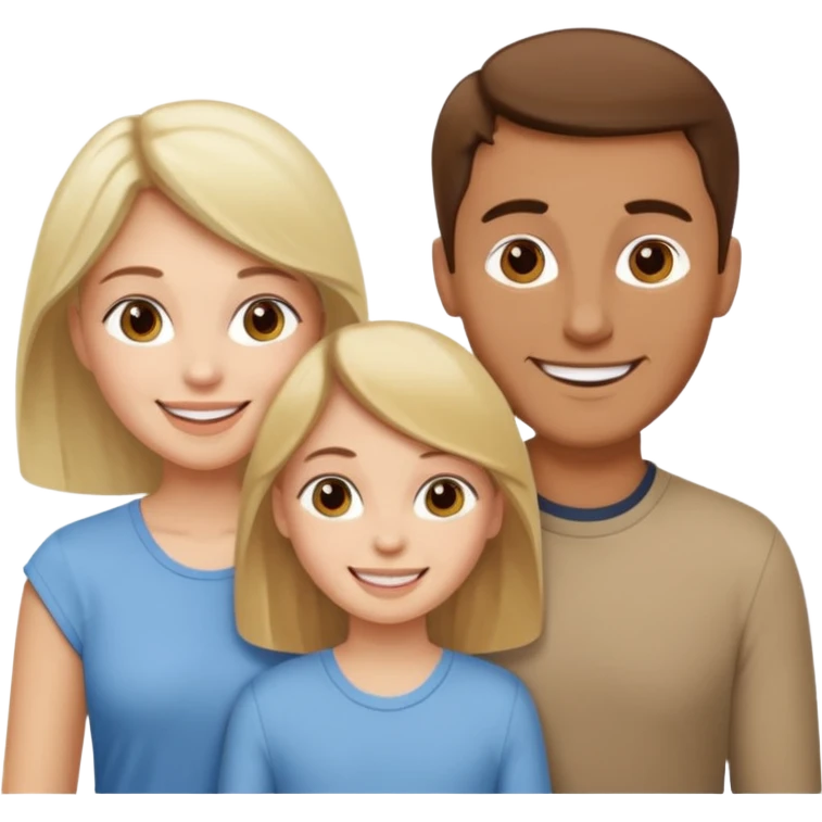 happy pale white family with one brown hair dad, one brown hair mom, one blonde girl, and one brown hair girl emoji