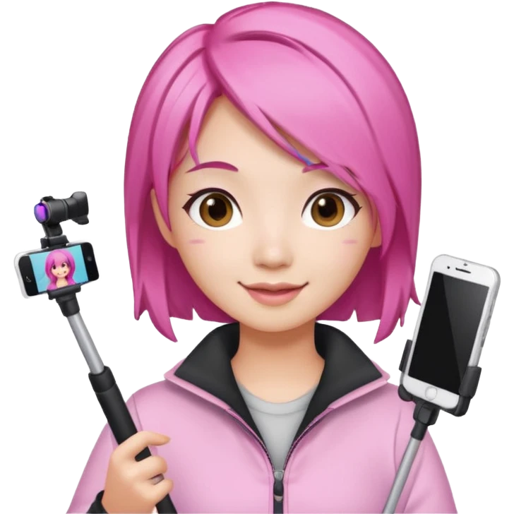asian influencer pink hair selfie stick emoji