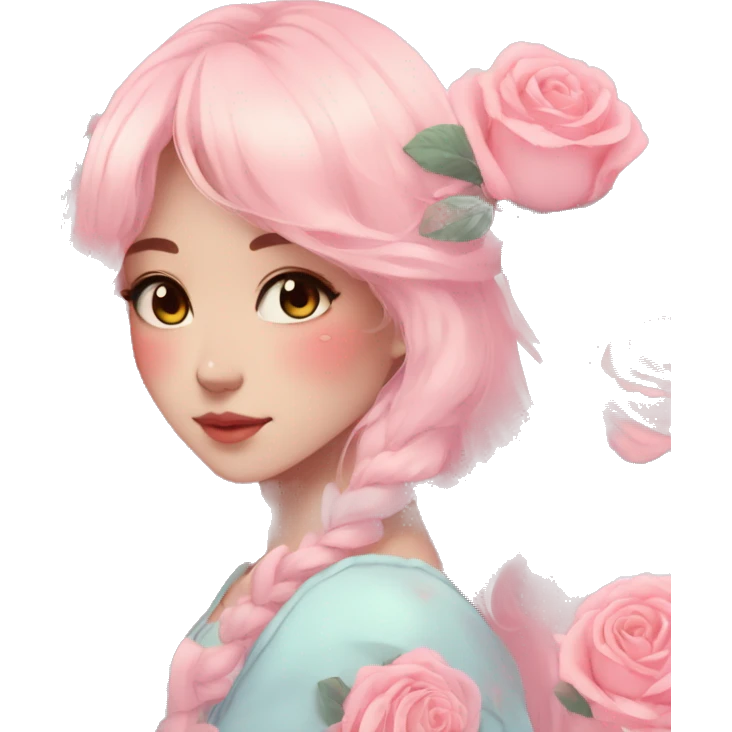 Gorgeous pastel anime style lady with blushing face and roses aesthetic trending style emoji